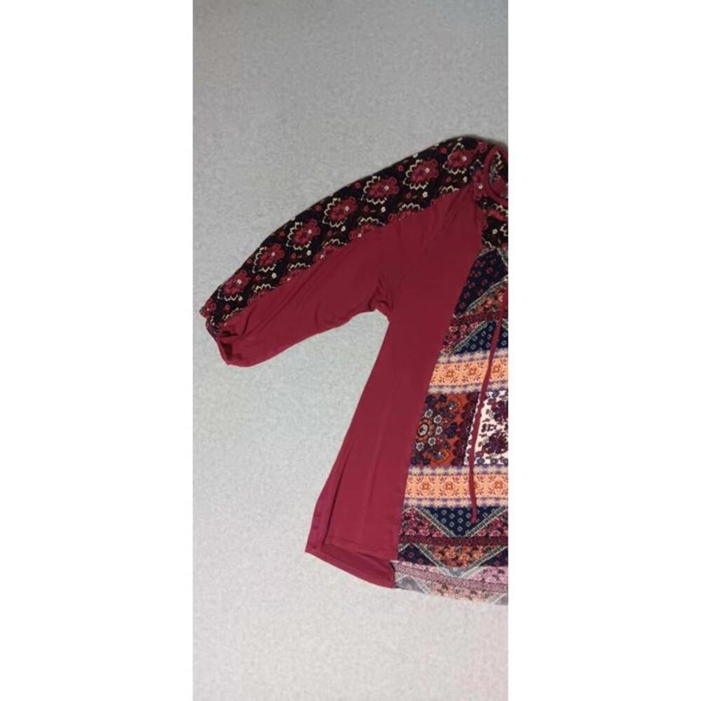 anthropologie fig and flower Blouse top Womens Size XL Maroon Patchwork Design - Picture 5 of 11